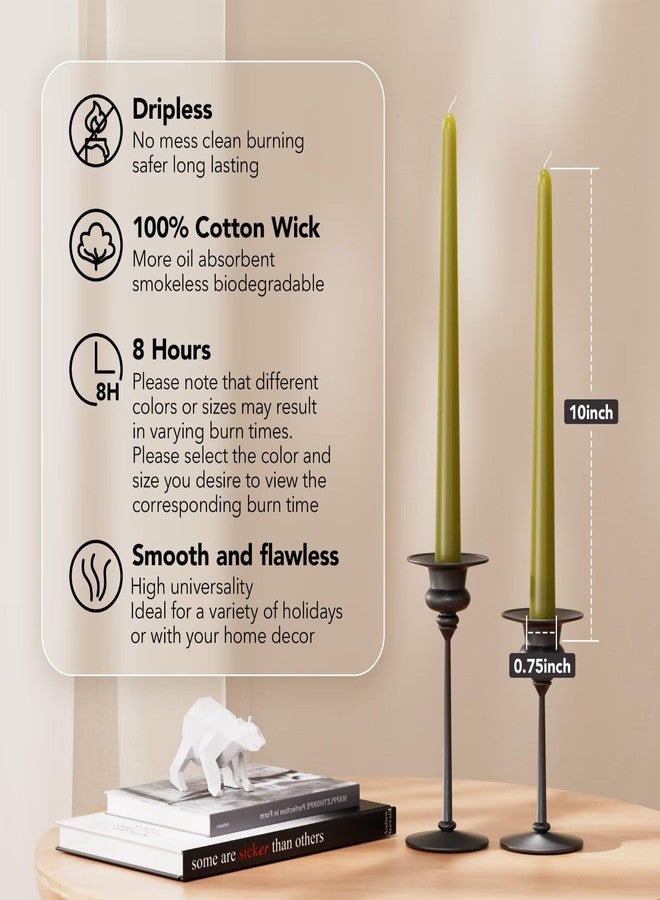 Pickood 10-Inch Tall Dripless Taper Candles Set of 4 - Olive Green Tapered Candles, Perfect for Halloween - Smokeless, Unscented, Long Burning - Hand Poured, Colored Tall Candlesticks - Oliva - Image 2