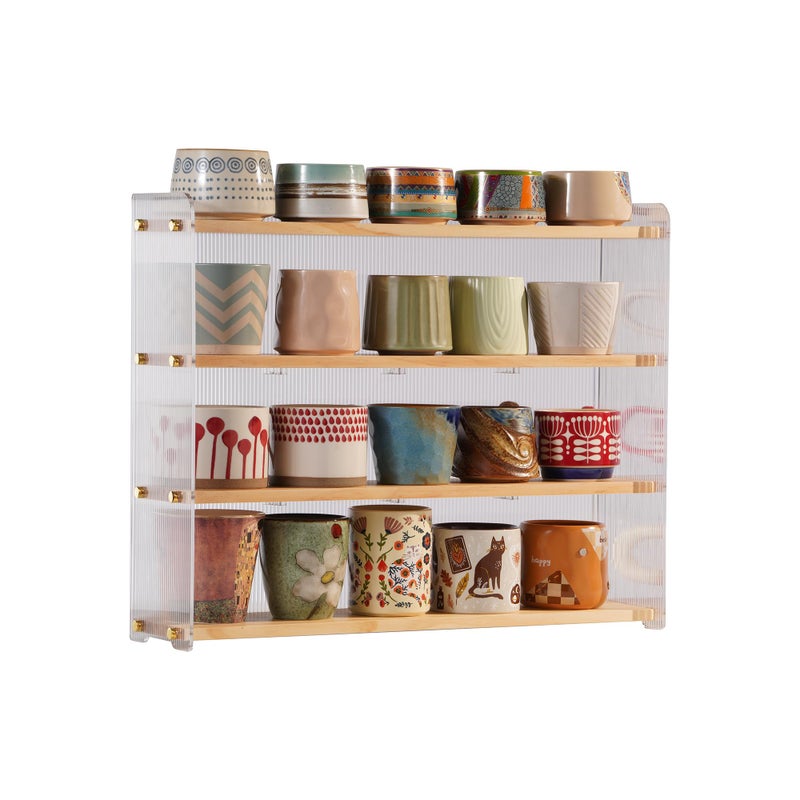 KAOTGOT Coffee Mug Holder Wooden Cup Station Organizer 4-Tier Cup Holder for Coffee Bar Mug Display Rack for Countertop Mug Holder Shelf for Home Kitchen Pine Wood - Image 2
