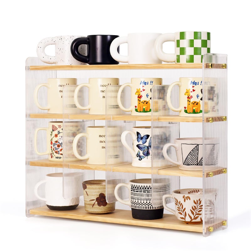 KAOTGOT Coffee Mug Holder Wooden Cup Station Organizer 4-Tier Cup Holder for Coffee Bar Mug Display Rack for Countertop Mug Holder Shelf for Home Kitchen Pine Wood - Image 1