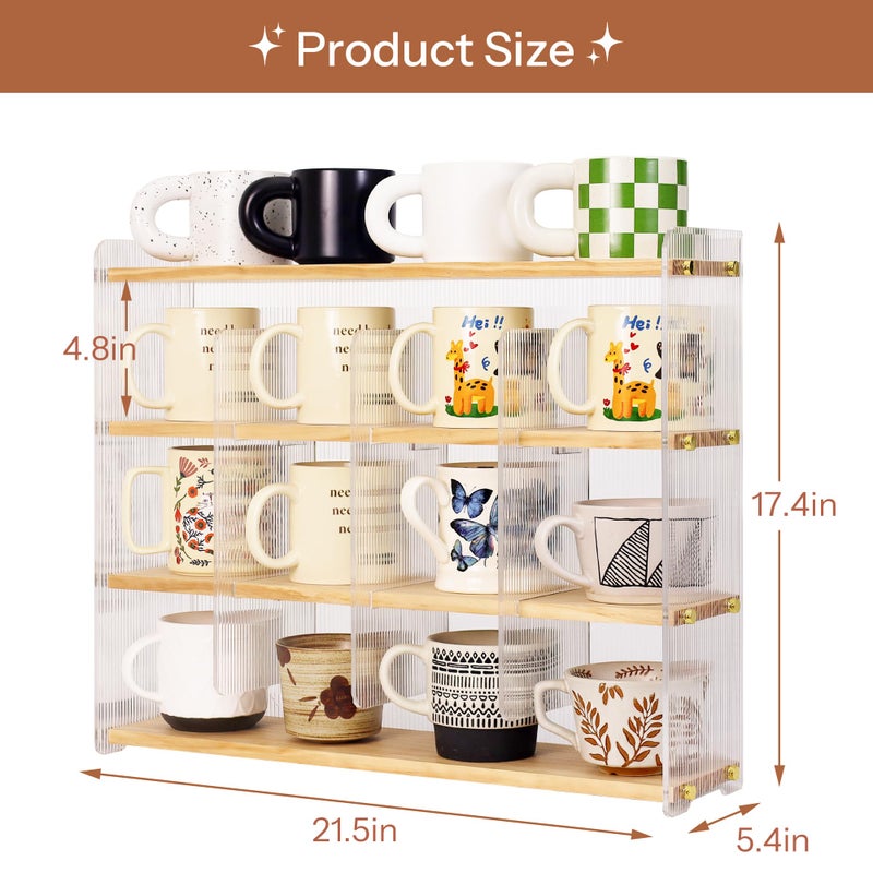 KAOTGOT Coffee Mug Holder Wooden Cup Station Organizer 4-Tier Cup Holder for Coffee Bar Mug Display Rack for Countertop Mug Holder Shelf for Home Kitchen Pine Wood - Image 4