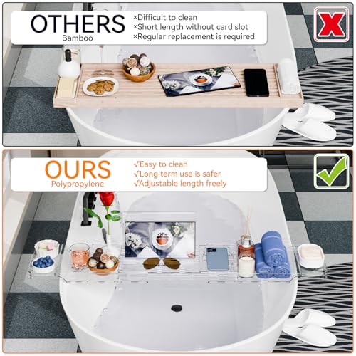 Yieach Luxury Clear Bathtub Shelf Across Tub,Expandable Plastic Bathtub Tray Over The Tub Bath Caddy,Free Standing Bath Table Board & Accessories for Women Relaxing with Reading Book and Ipad Holder - Image 5