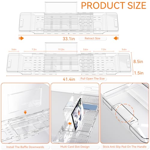 Yieach Luxury Clear Bathtub Shelf Across Tub,Expandable Plastic Bathtub Tray Over The Tub Bath Caddy,Free Standing Bath Table Board & Accessories for Women Relaxing with Reading Book and Ipad Holder - Image 3