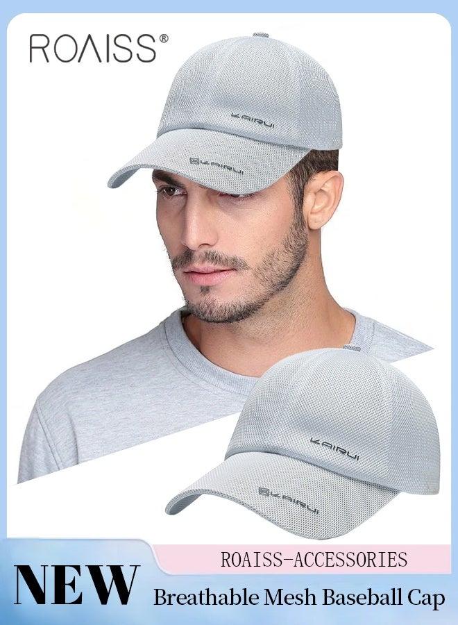 roaiss Summer Mesh Baseball Cap for Men Women Adjustable Breathable Cap Outdoor Sports Quick Dry Cool Running Hat Casual Trucker Hat White - Image 1