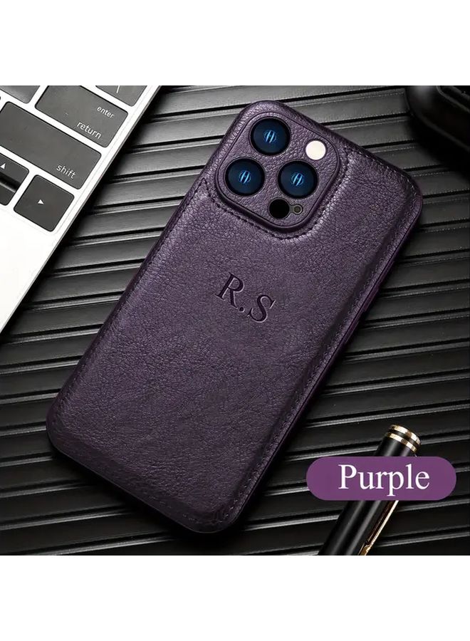 Personalized Purple Leather Phone Case For iPhone 13 Pro Custom Name Initials - Image 1