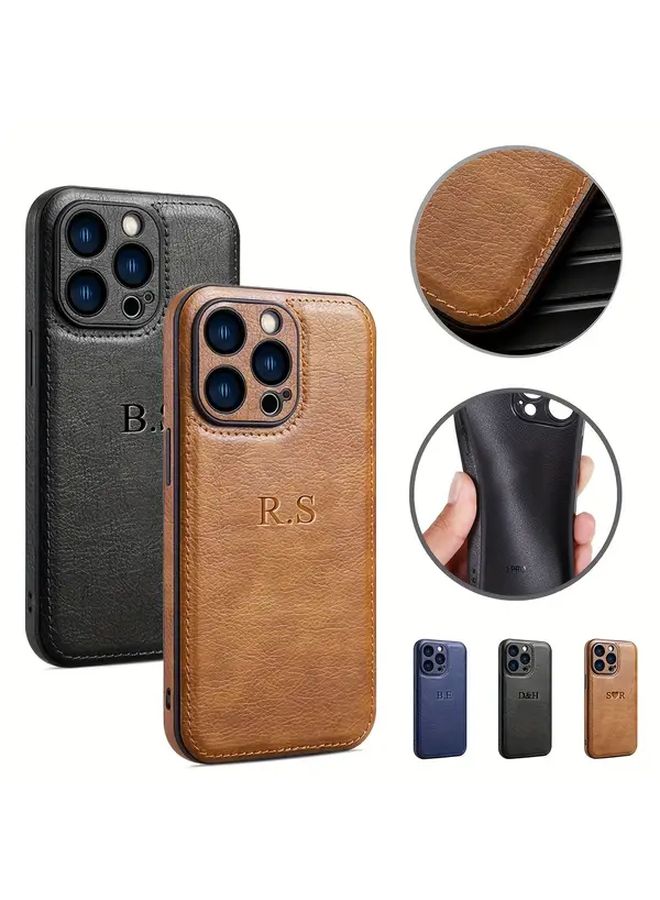 Personalized Purple Leather Phone Case For iPhone 13 Pro Custom Name Initials - Image 3