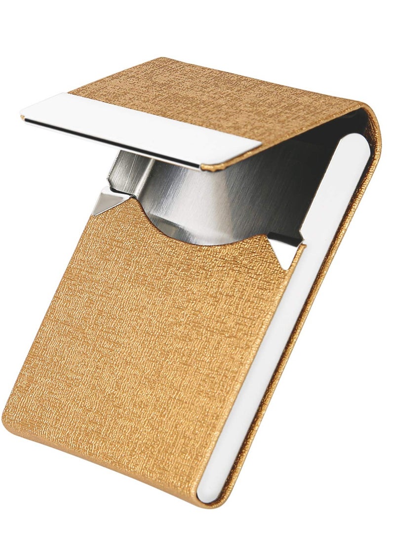spa luxetique Business Card Holder Case Professional PU Leather Business Card Case Metal Name Card Holder Pocket Business Card Carrier for Men & Women with Magnetic Shut (Gold)  - Image 4