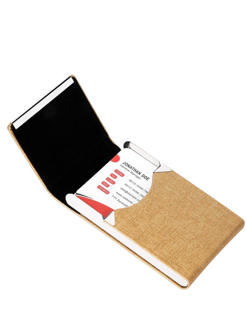 spa luxetique Business Card Holder Case Professional PU Leather Business Card Case Metal Name Card Holder Pocket Business Card Carrier for Men & Women with Magnetic Shut (Gold)  - Image 3