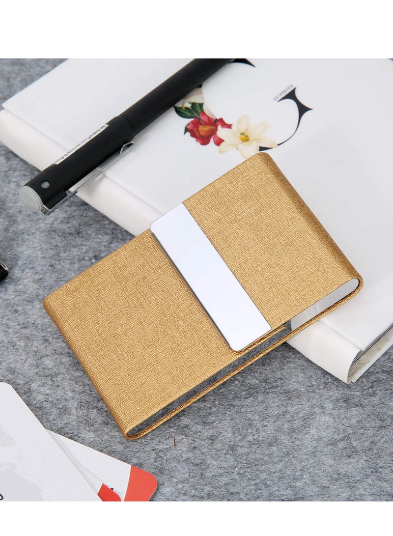 spa luxetique Business Card Holder Case Professional PU Leather Business Card Case Metal Name Card Holder Pocket Business Card Carrier for Men & Women with Magnetic Shut (Gold)  - Image 2