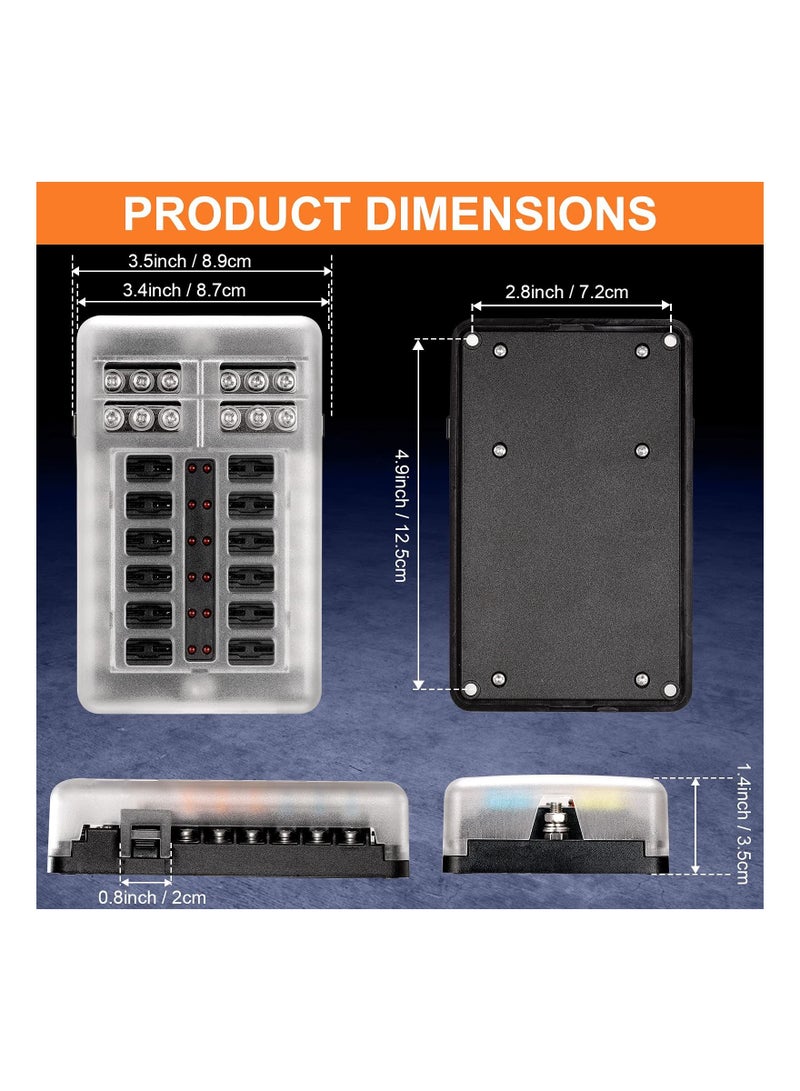 SYOSI 12 Way Blade Fuse Block, 12V Automotive Fuse Box Holder, Waterproof Cover with Negative Bus Fuse Panel LED Indicator for Automotive Car Truck Boat Marine RV Van - Image 4