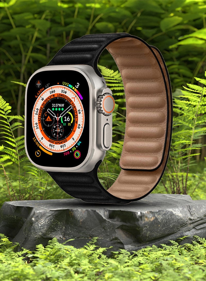 CATANES Replacement Band for Apple Watch Band 49mm 46mm 45mm 44mm -Leather Link Strap Magnetic Loop Adjustable Bracelet - Black - Image 4