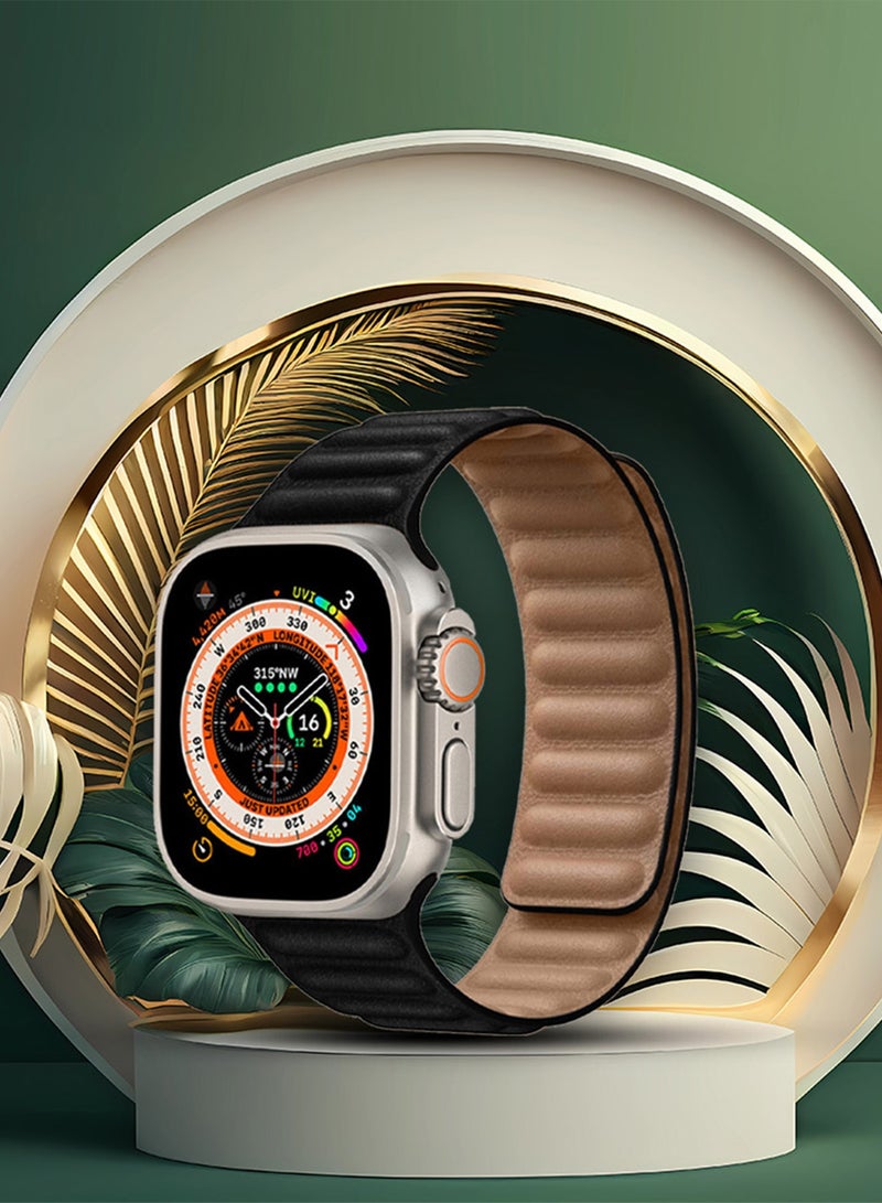 CATANES Replacement Band for Apple Watch Band 49mm 46mm 45mm 44mm -Leather Link Strap Magnetic Loop Adjustable Bracelet - Black - Image 5