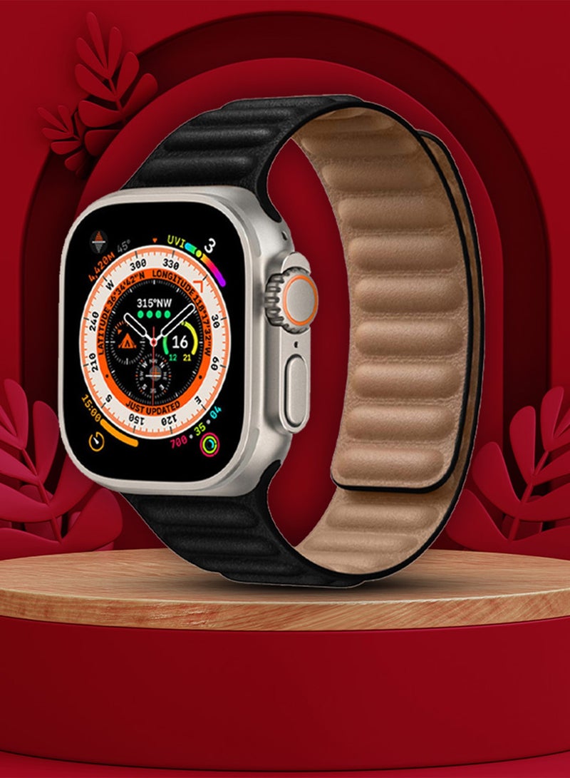 CATANES Replacement Band for Apple Watch Band 49mm 46mm 45mm 44mm -Leather Link Strap Magnetic Loop Adjustable Bracelet - Black - Image 3