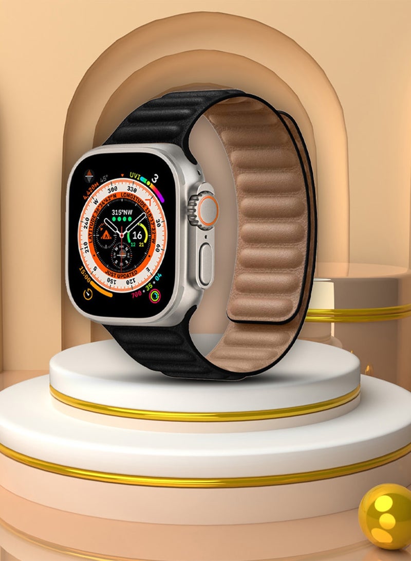 CATANES Replacement Band for Apple Watch Band 49mm 46mm 45mm 44mm -Leather Link Strap Magnetic Loop Adjustable Bracelet - Black - Image 2