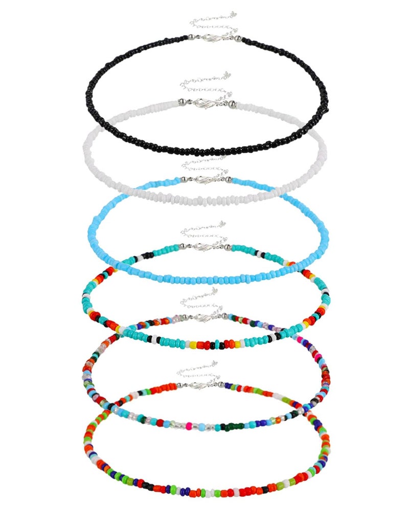 JELIEE 6 Pcs Choker Necklaces - Colorful Tiny Seed Beaded Necklace Boho Choker - Cute Beach Chain Jewelry for Women - Image 1