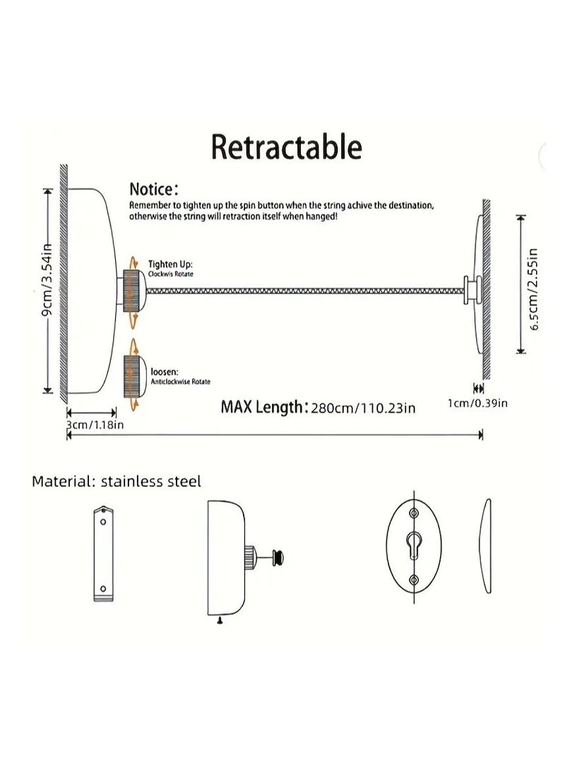 سمارت حبل غسيل من الفولاذ المقاوم للصدأ بحبل قابل للسحب بطول 2.8 متر,ثقيل الوزن ومتين للاستخدام - Image 4