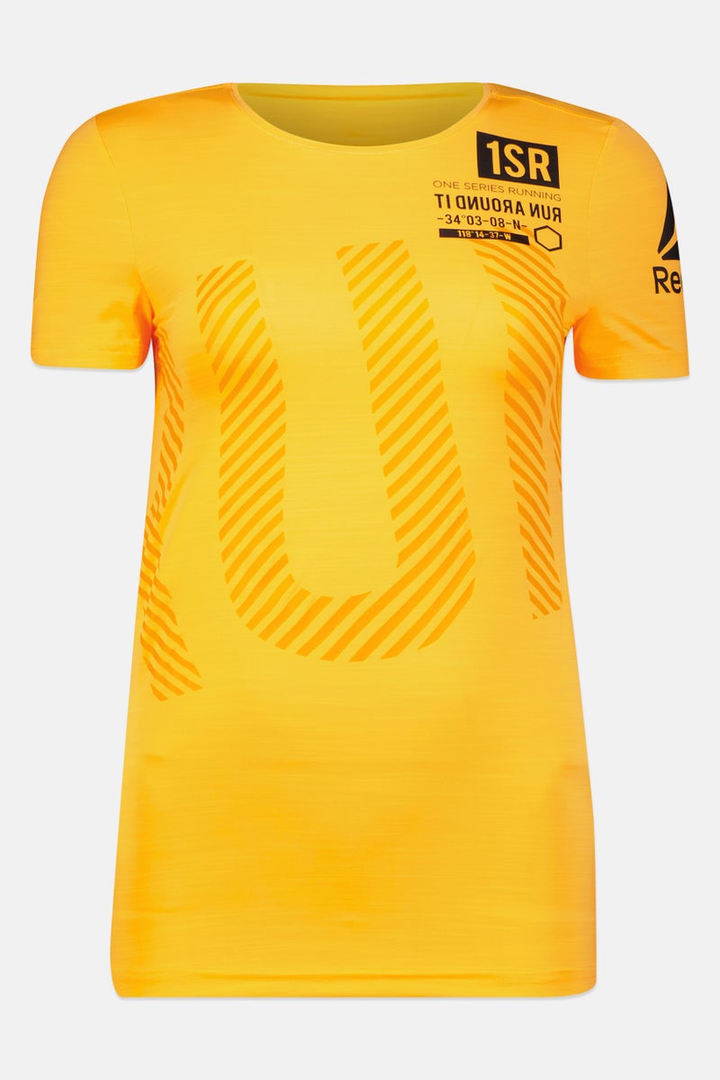 Reebok Women Sportswear Fit Short Sleeve Running Top, Bright Orange - Image 2