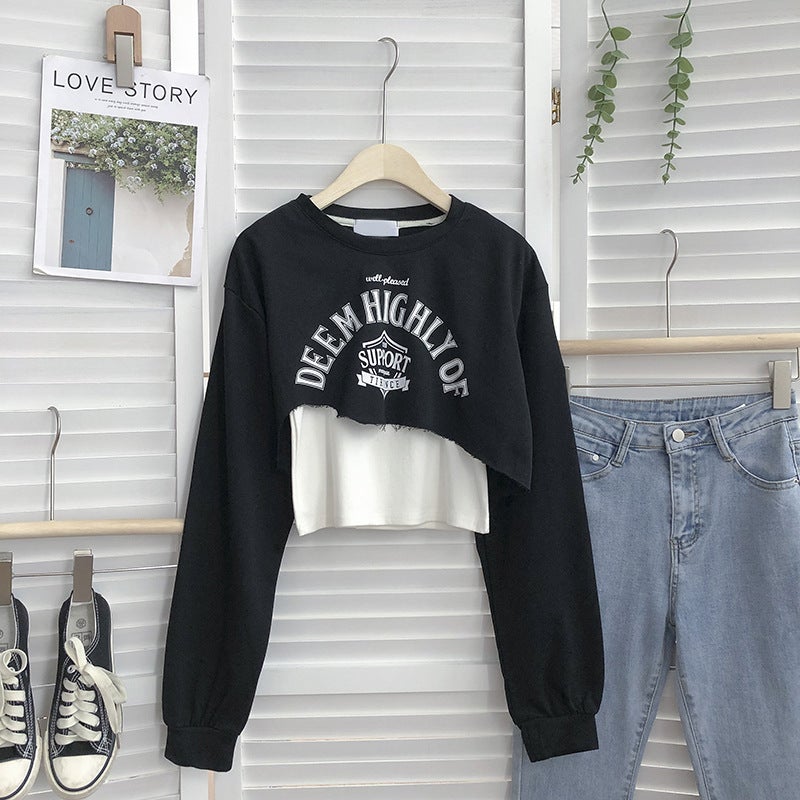 Womens Sweater Design Sense New Spring and Autumn Student Thin Loose Korean Short Two-piece Vest Top Black - Image 5