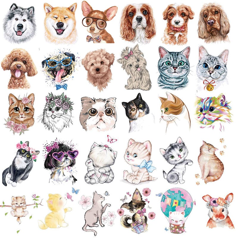 Ooopsiun 30 Pieces Animals Temporary Tattoos for Kids Women, Dogs Cats Waterproof Tattoos for Boys Girls - Image 1