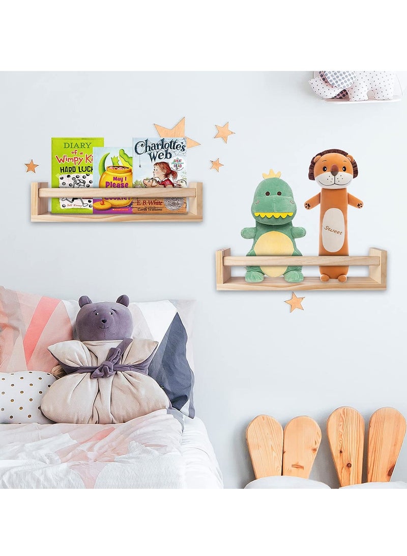 SOLARAE 2-Pieces Floating Wall Shelves Natural Wood Floating Wall Book shelf Nursery Book shelves For Bathroom Decor Kitchen Spice Rack Book shelf Organizer - Image 2