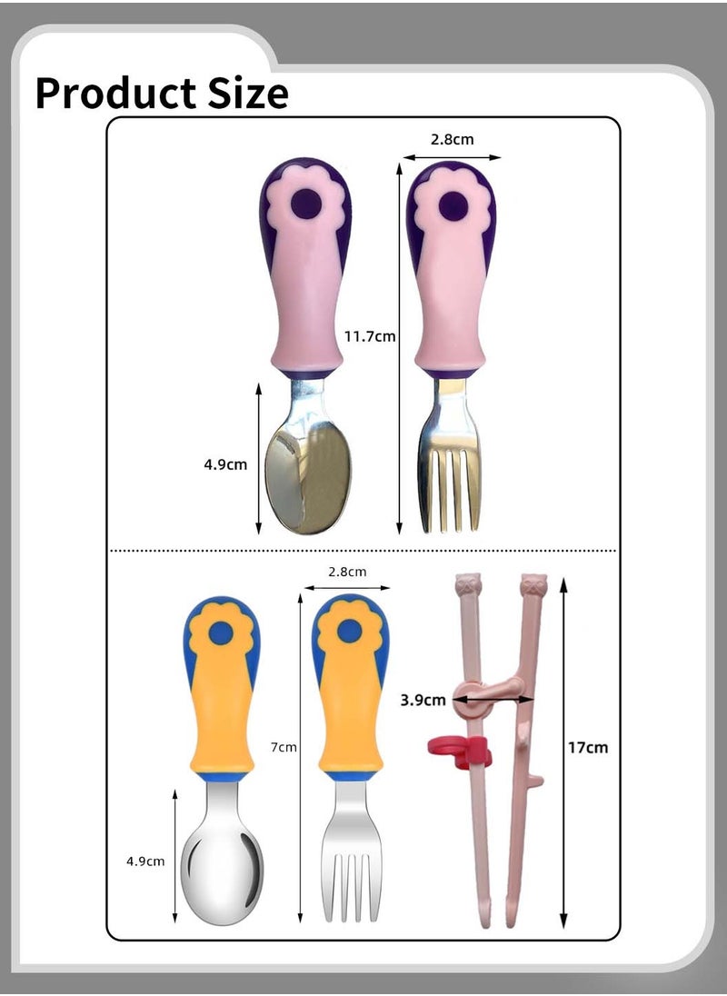 Moovant - 5PCS Kids Spoons and Forks with Training Chopsticks for Children Beginners, Kids Cutlery Set, Kids Flatware 316 Stainless Steel with Plastic Case for Girls Boys - Image 1