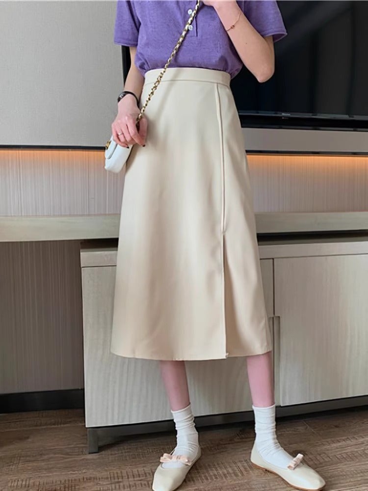 Black Mid-Length Skirt Women'S High-End Dipdown One-Step Skirt Pear-Shaped Figure Temperament Split High A- Line Skirt - Image 5
