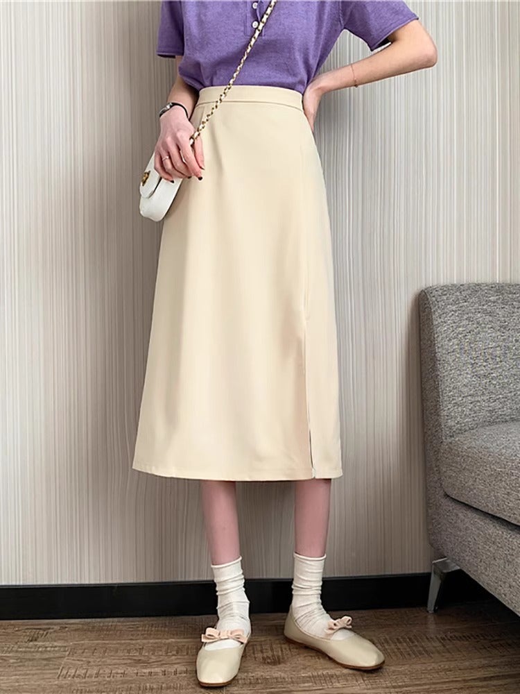 Black Mid-Length Skirt Women'S High-End Dipdown One-Step Skirt Pear-Shaped Figure Temperament Split High A- Line Skirt - Image 3