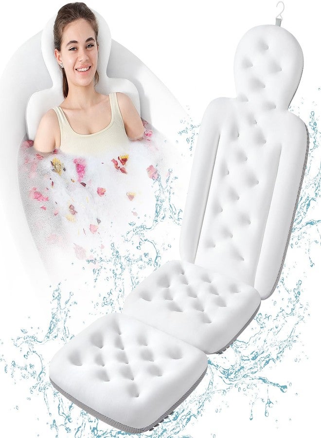 VEILS Luxury Bath Cushion, Full Body Bathtub Pillow with 160 Suction Cups, Bath Mat for Head and Neck Support, with Laundry Bag (White, 51" x 16") - Image 1