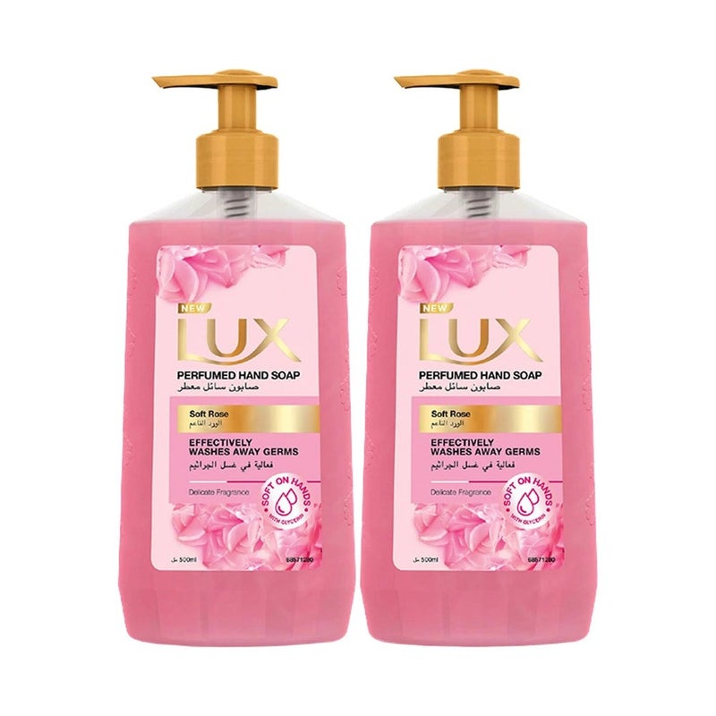 Lux Perfumed Liquid Handwash With Delicate Fragrance Of Soft Rose- 2X500ml