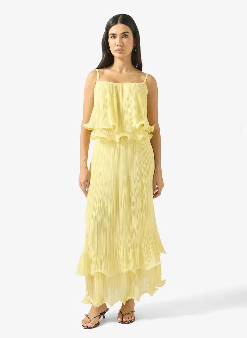 Ginger Pliss Ruffle Detail Dress