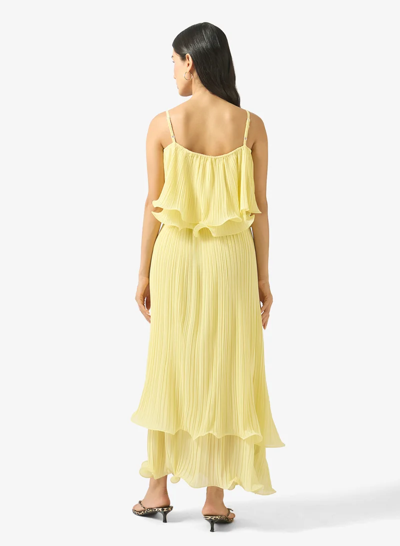 Ginger Pliss Ruffle Detail Dress