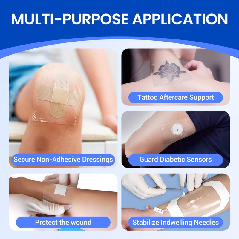 Bioemmalab Large Waterproof Bandages Clear Dressings Tattoo Tape Sensitive Skin Wounds Care, Transparent Film Dressing Adhesive Occlusive Patch for Post Surgical Use, 4" x 4 3/4", 50 Packs - Image 2