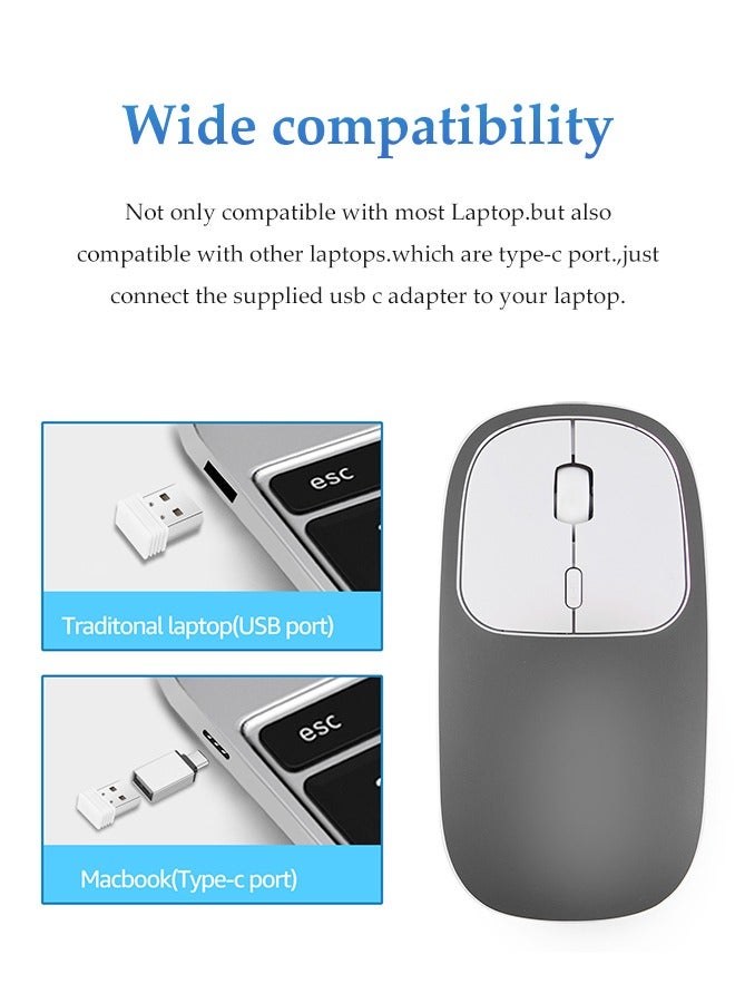 فأرة لاسلكية صامتة، USB لابتوب PC، فأرة رقيقة قابلة لإعادة الشحن بدون سلك مع مستقبل USB محمول بصري لمكتب اللابتوب، PC، الكمبيوتر، سطح المكتب - Image 2