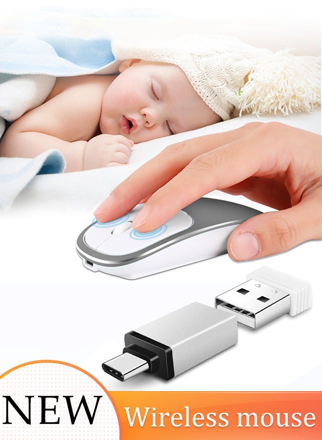 فأرة لاسلكية صامتة، USB لابتوب PC، فأرة رقيقة قابلة لإعادة الشحن بدون سلك مع مستقبل USB محمول بصري لمكتب اللابتوب، PC، الكمبيوتر، سطح المكتب - Image 1