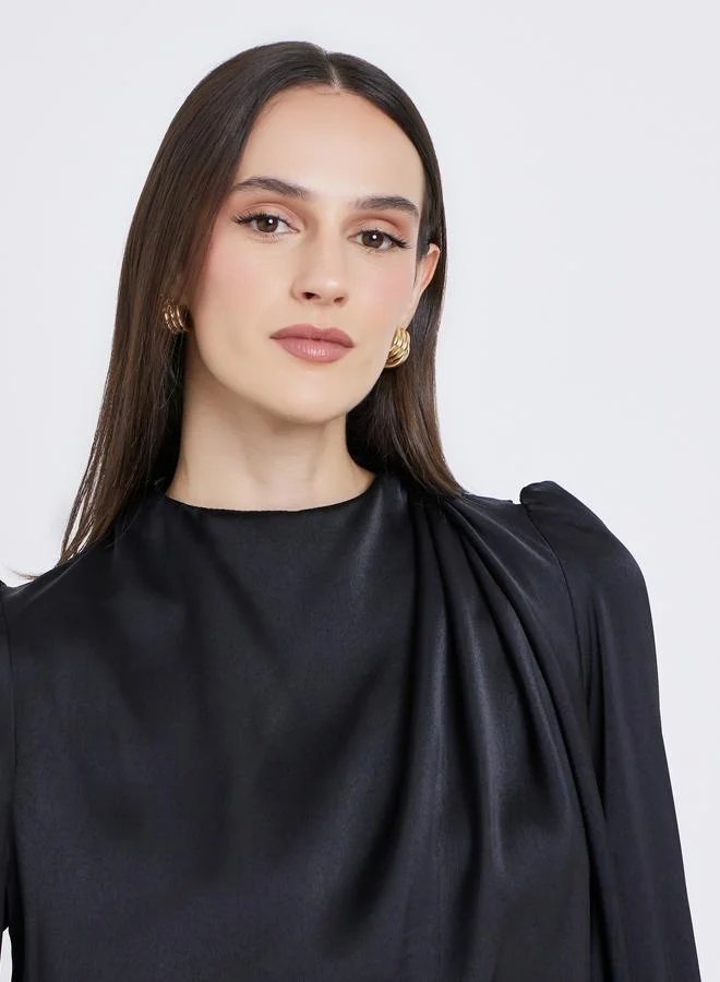 ستايلي Styli Satin Puff Sleeve Pleated Detail Blouse