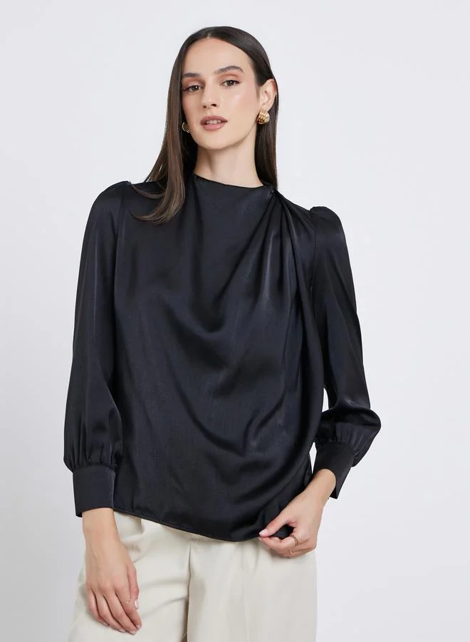 ستايلي Styli Satin Puff Sleeve Pleated Detail Blouse