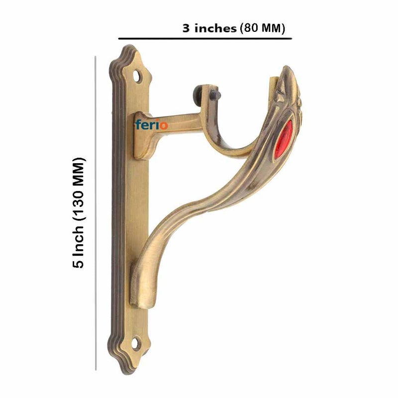 Ferio Zinc and Brass Antique Heavy Curtain Support with Red Stone for Door and Windows Bathroom Fitting Accessories for 1 Inch Rod Size for Home Dcor Pack of 6 - Image 3