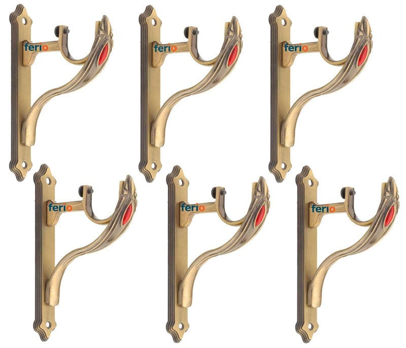 Ferio Zinc and Brass Antique Heavy Curtain Support with Red Stone for Door and Windows Bathroom Fitting Accessories for 1 Inch Rod Size for Home Dcor Pack of 6 - Image 2