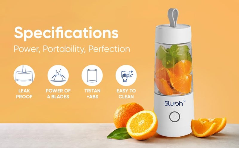 Slursh Bolt Portable Blender 350ml, Powerful 4 Blade USB Rechargeable Juicer Blender, BPA Free Smoothie Maker, Leakproof Self Cleaning Mini Mixer for Shakes, Protein, Baby Food (White) - Image 3