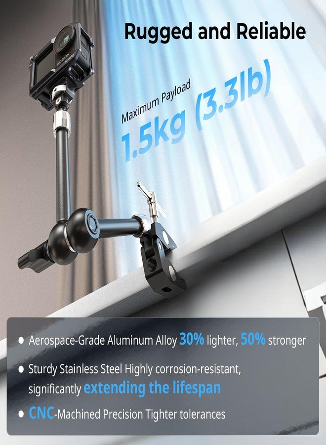 سمول ريج ذراع SMALLRIG السحري مقاس 11 بوصة مع مشبك على شكل سرطان البحر، ذراع مزود بمسمار 1/4 بوصة - 20 ودبابيس قابلة للسحب، لكاميرات الحركة والشاشات وأضواء الفيديو والميكروفونات - 5311 - Image 5