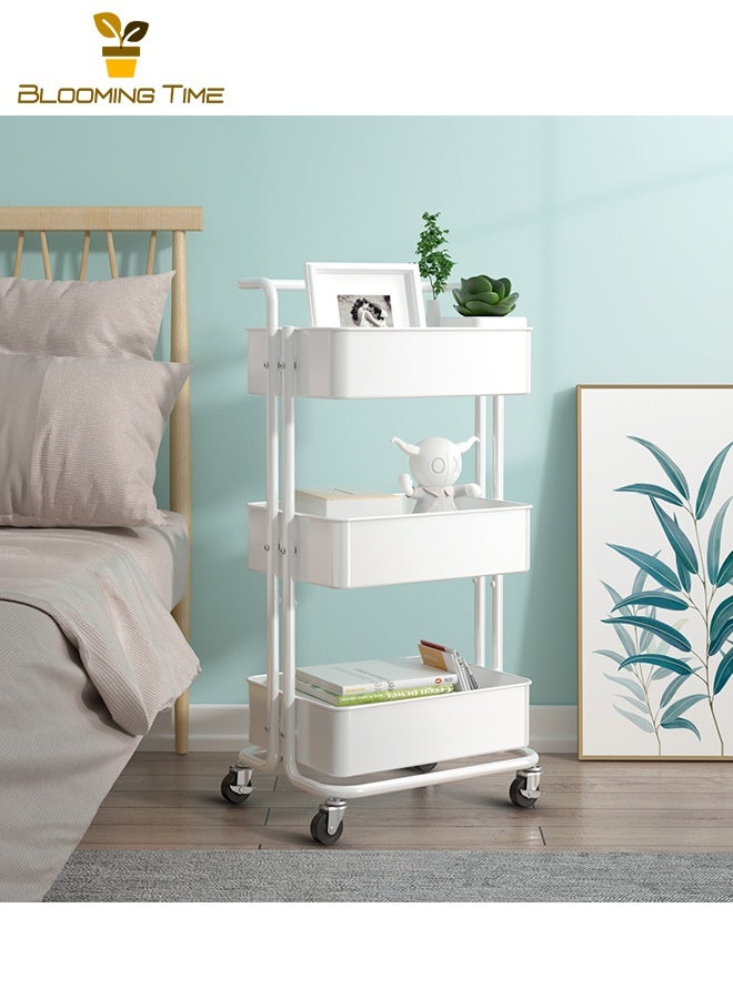 بلومنغ تايم أرفف منزلية بسيطة، رف تخزين للوجبات الخفيفة في غرفة المعيشة وغرفة النوم، أرفف عربة متحركة، عربة تخزين مطبخ الحمام المنزلي، أرفف تخزين متحركة خفيفة الوزن ومتعددة الطبقات وقابلة للإزالة ومتحركة ومتعددة الطبقات، أرفف تخزين الوجبات الخفيفة والألعاب، أرفف تخزين الوجبات الخفيفة والألعاب، أرفف سلة بلاستيكية من الحديد، عربة تخزين مطبخ بعجلات عالمية - Image 1