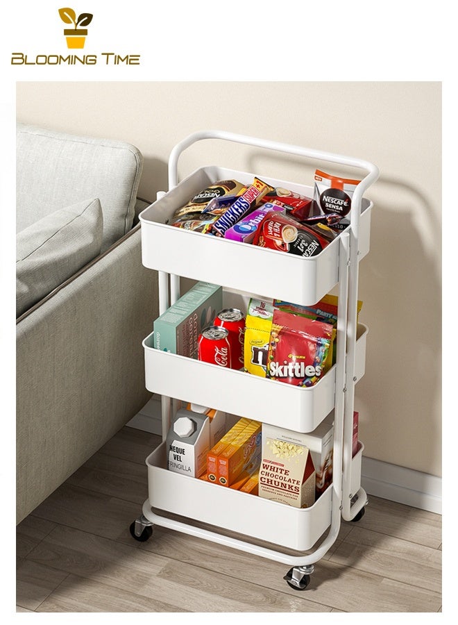 بلومنغ تايم أرفف منزلية بسيطة، رف تخزين للوجبات الخفيفة في غرفة المعيشة وغرفة النوم، أرفف عربة متحركة، عربة تخزين مطبخ الحمام المنزلي، أرفف تخزين متحركة خفيفة الوزن ومتعددة الطبقات وقابلة للإزالة ومتحركة ومتعددة الطبقات، أرفف تخزين الوجبات الخفيفة والألعاب، أرفف تخزين الوجبات الخفيفة والألعاب، أرفف سلة بلاستيكية من الحديد، عربة تخزين مطبخ بعجلات عالمية - Image 3