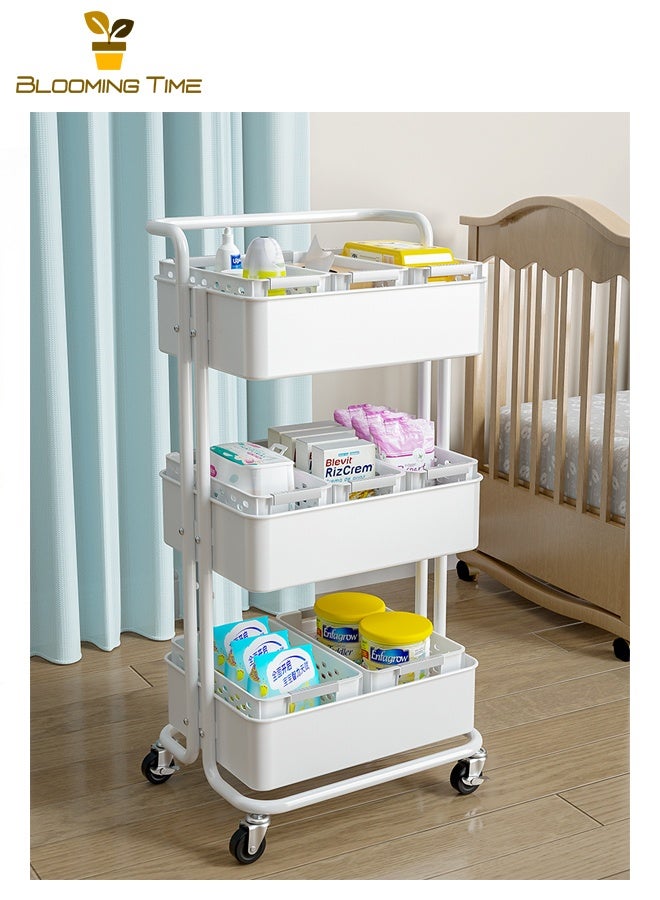 بلومنغ تايم أرفف منزلية بسيطة، رف تخزين للوجبات الخفيفة في غرفة المعيشة وغرفة النوم، أرفف عربة متحركة، عربة تخزين مطبخ الحمام المنزلي، أرفف تخزين متحركة خفيفة الوزن ومتعددة الطبقات وقابلة للإزالة ومتحركة ومتعددة الطبقات، أرفف تخزين الوجبات الخفيفة والألعاب، أرفف تخزين الوجبات الخفيفة والألعاب، أرفف سلة بلاستيكية من الحديد، عربة تخزين مطبخ بعجلات عالمية - Image 4