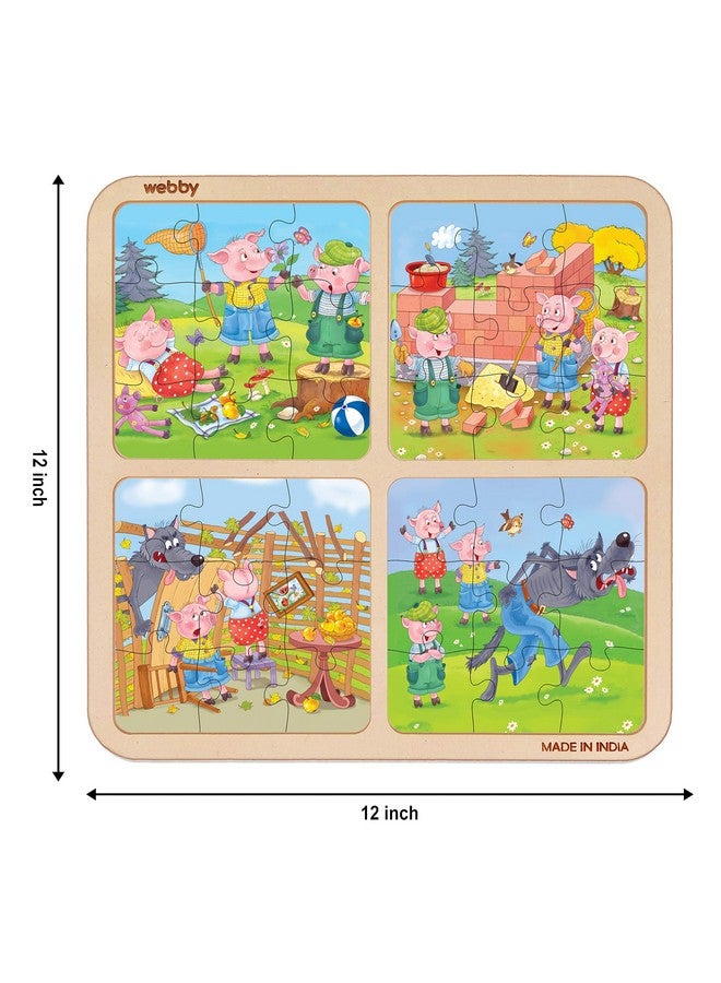 Webby Kids 4 in 1 The Three Little Pigs Wooden Puzzle Toy, 36 Pcs - Image 3