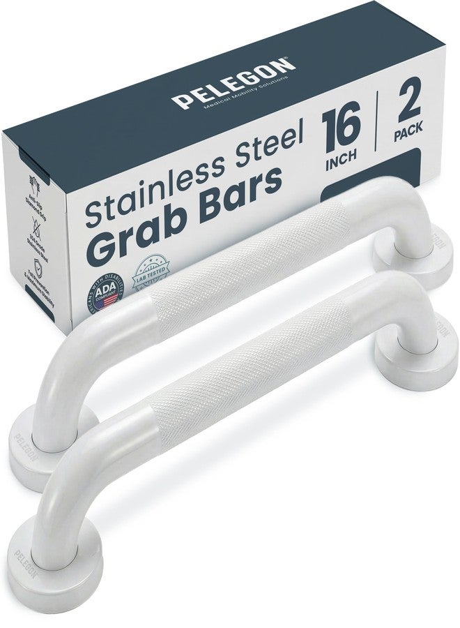 PELEGON Grab Bars for Shower 2-Pack 16 Inch - Stainless Steel Shower Grab Bars for Seniors - Bathroom Safety Handle Non-Slip Grip Rust Resistant Wall Mounted Support Bar for Bathtub Shower - White - Image 1
