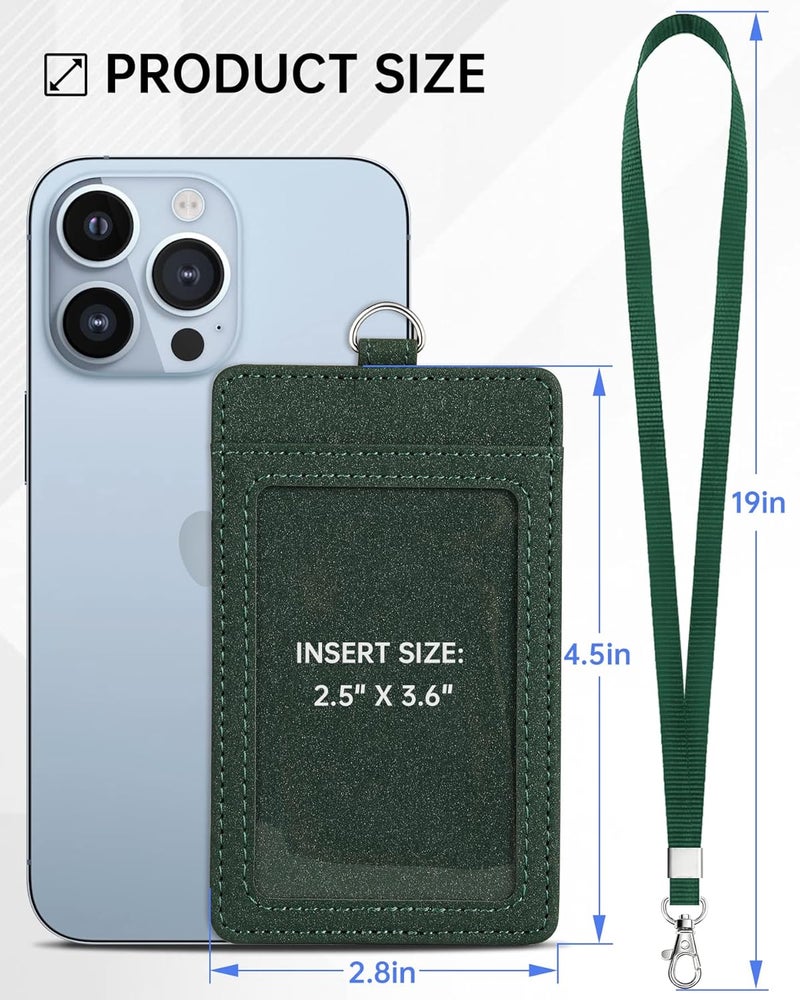 Teskyer Badge Holder with Lanyard, Leather ID Name Badge Card Holder with Lanyard for ID Badges, Vertical, Starry Dark Green - Image 3