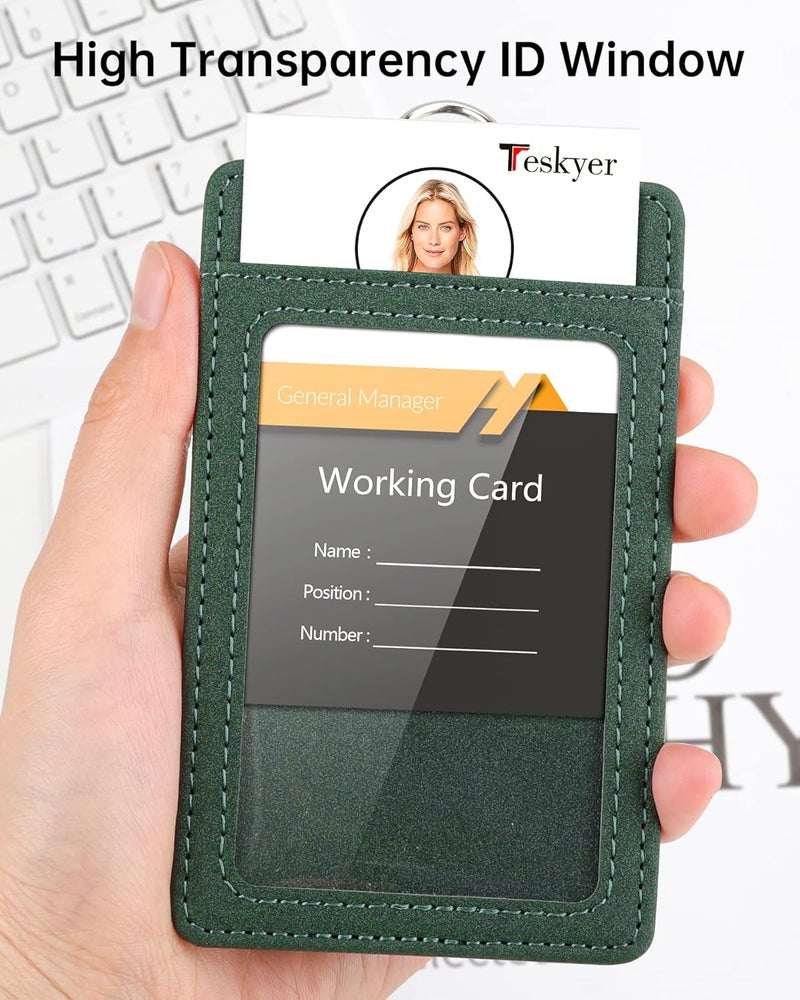 Teskyer Badge Holder with Lanyard, Leather ID Name Badge Card Holder with Lanyard for ID Badges, Vertical, Starry Dark Green - Image 5