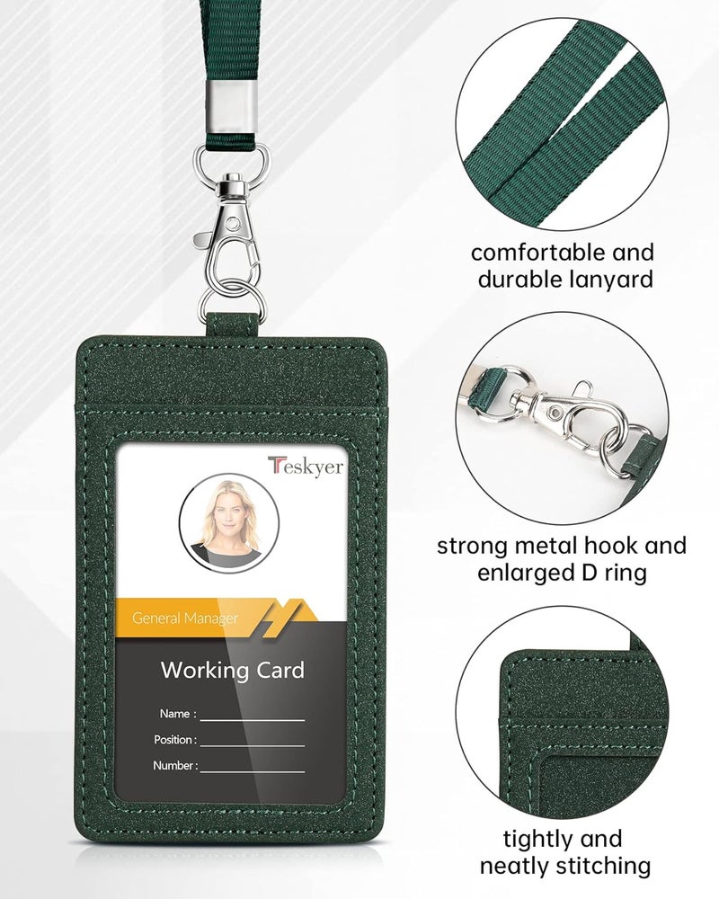 Teskyer Badge Holder with Lanyard, Leather ID Name Badge Card Holder with Lanyard for ID Badges, Vertical, Starry Dark Green - Image 4