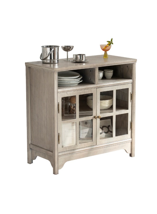 دوهوان خزانة بوفيه من الخشب الصلب مقاس 31.5 بوصة مع مساحة تخزين، خزانة جانبية على طراز المزرعة ببابين، خزانة بار قهوة لغرفة الطعام أو المطبخ أو غرفة المعيشة - Image 3