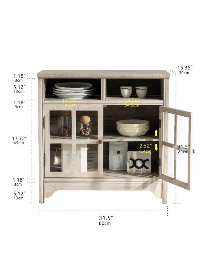 دوهوان خزانة بوفيه من الخشب الصلب مقاس 31.5 بوصة مع مساحة تخزين، خزانة جانبية على طراز المزرعة ببابين، خزانة بار قهوة لغرفة الطعام أو المطبخ أو غرفة المعيشة - Image 2