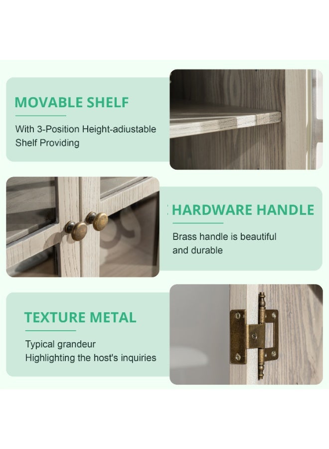 دوهوان خزانة بوفيه من الخشب الصلب مقاس 31.5 بوصة مع مساحة تخزين، خزانة جانبية على طراز المزرعة ببابين، خزانة بار قهوة لغرفة الطعام أو المطبخ أو غرفة المعيشة - Image 4